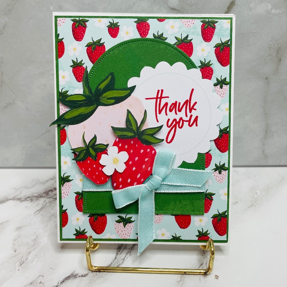 Thank You Strawberry Themed Handmade Greeting Card